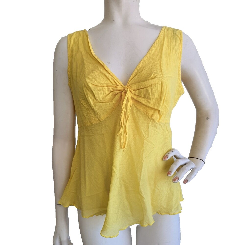 JAMS WORLD Voile Tank Top Yellow 100% Cotton Hawaiian Aloha V-Neck NEW Size XL